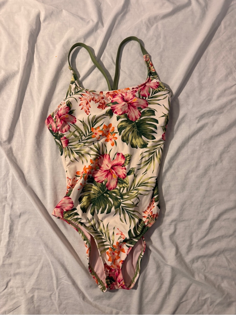Hurley Tropical Floral One-Piece Swimsuit in Cream, Pink, Green, Orange